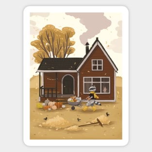 Autumn cottage with pumpkins Sticker